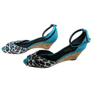 Donald Pliner Couture Calf Hair Croc Embossed 2.5" Wedge Ankle Strap Size 9N EUC